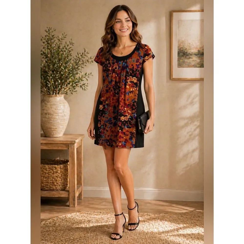 Anthropologie Maeve Orange Red Floral Sheath Dress